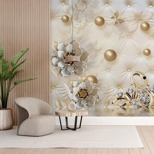 Papier peint panoramique - Fleurs Cygnes 3D