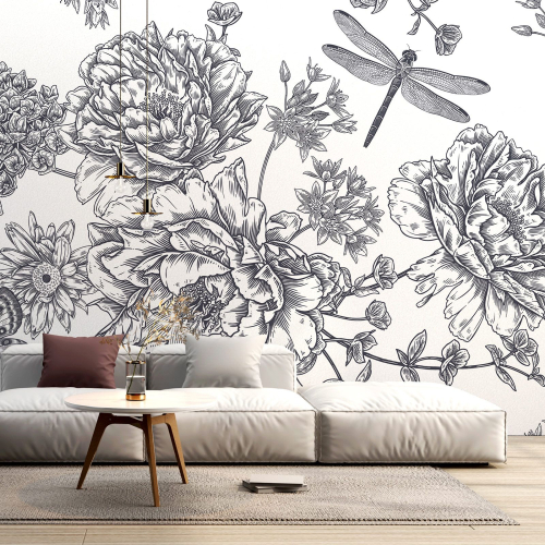 Papier peint panoramique - Fleurs Libellule