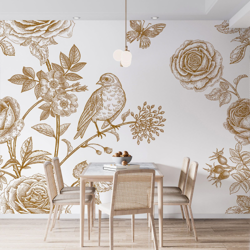 Papier peint panoramique - Fleurs Oiseau