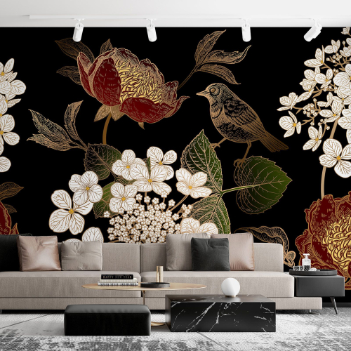 Papier peint panoramique - Fleurs Oiseau