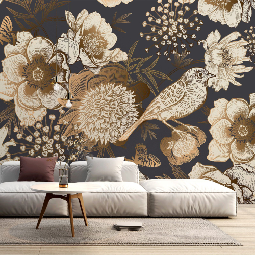 Papier peint panoramique - Fleurs Oiseau