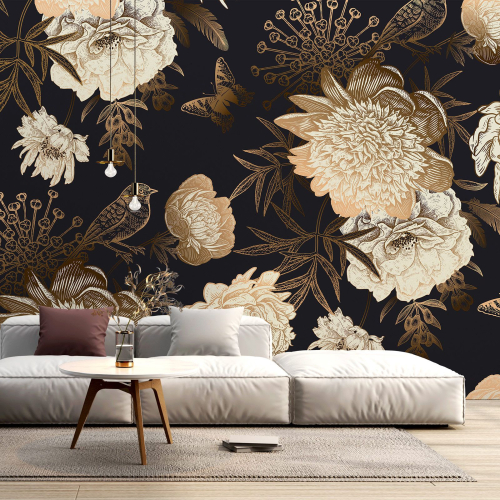 Papier peint panoramique - Fleurs Oiseau