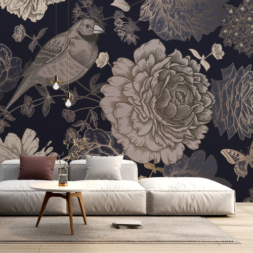 Papier peint panoramique - Fleurs Oiseau