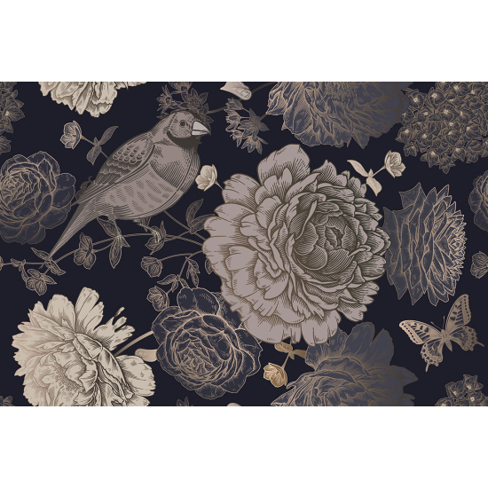 Papier peint panoramique - Fleurs Oiseau