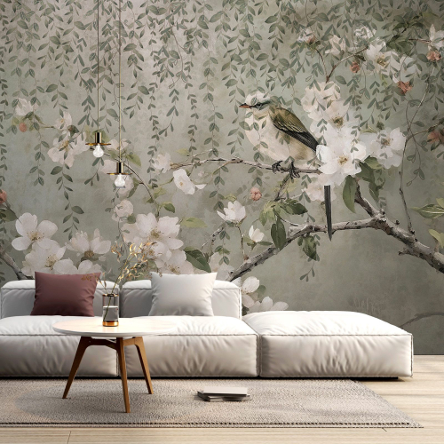 Papier peint panoramique - Fleurs Oiseau