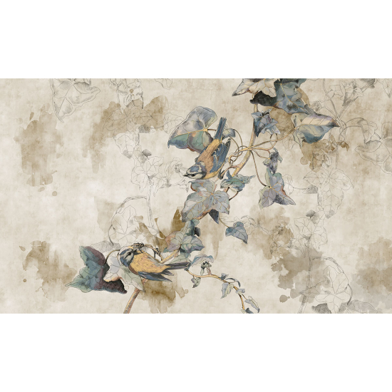 Papier peint panoramique - Fleurs Oiseaux