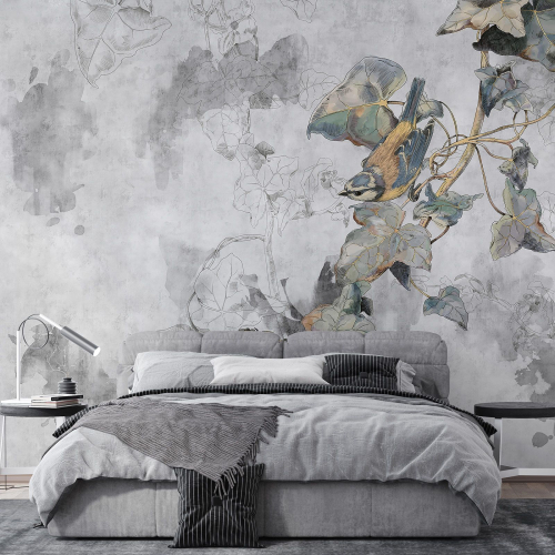 Papier peint panoramique - Fleurs Oiseaux