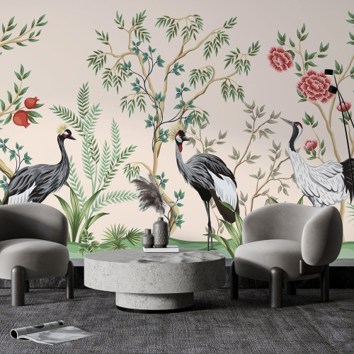 Papier peint panoramique - Fleurs Oiseaux