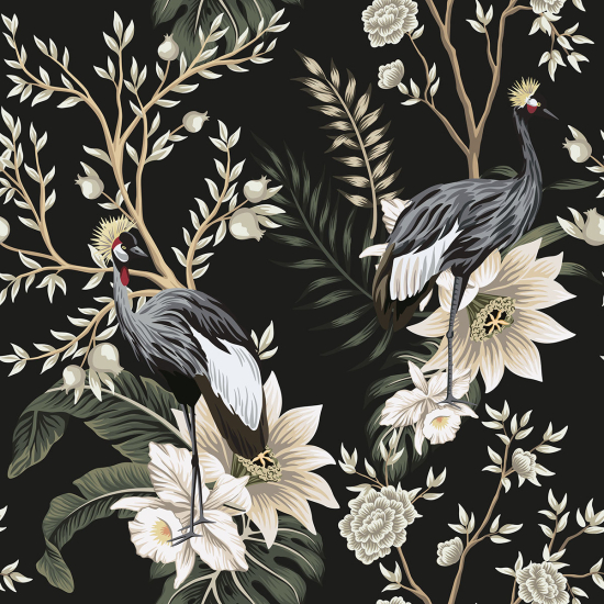 Papier peint panoramique - Fleurs Oiseaux