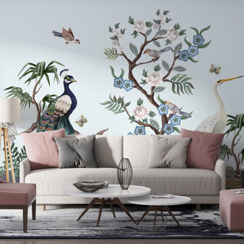 Papier peint panoramique - Fleurs Oiseaux
