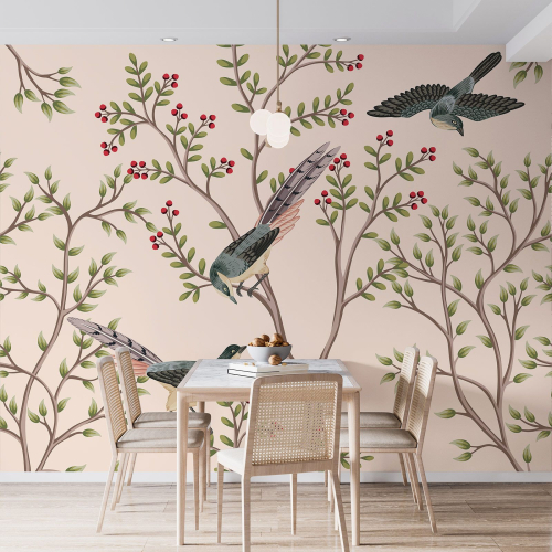 Papier peint panoramique - Fleurs Oiseaux