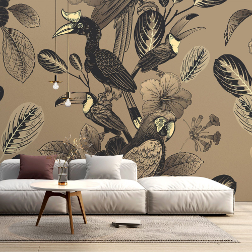 Papier peint panoramique - Fleurs Oiseaux