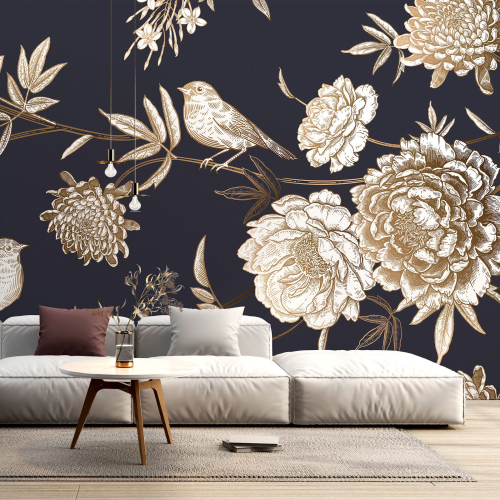 Papier peint panoramique - Fleurs Oiseaux