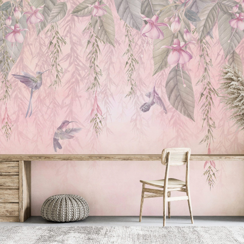 Papier peint panoramique - Fleurs Oiseaux