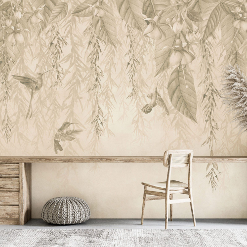 Papier peint panoramique - Fleurs Oiseaux