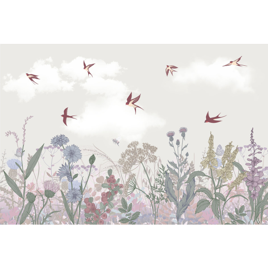 Papier peint panoramique - Fleurs Oiseaux