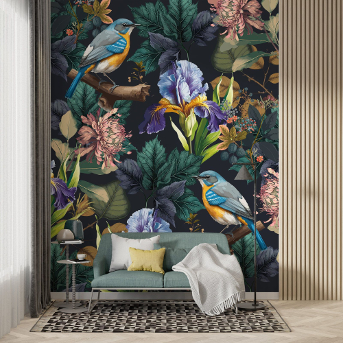 Papier peint panoramique - Fleurs Oiseaux