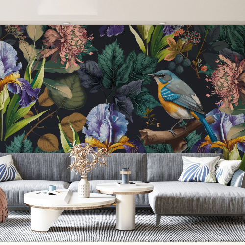 Papier peint panoramique - Fleurs Oiseaux