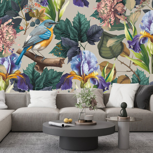Papier peint panoramique - Fleurs Oiseaux
