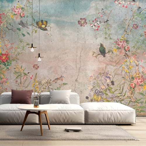 Papier peint panoramique - Fleurs Oiseaux