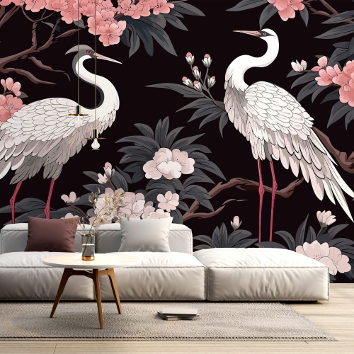 Papier peint panoramique - Fleurs oiseaux