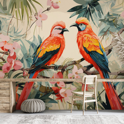 Papier peint panoramique - Fleurs Oiseaux