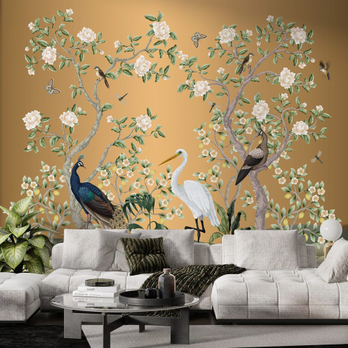 Papier peint panoramique - Fleurs Oiseaux