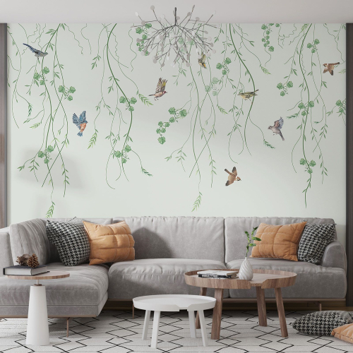 Papier peint panoramique - Fleurs Oiseaux
