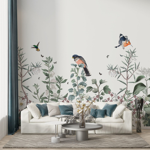 Papier peint panoramique - Fleurs Oiseaux