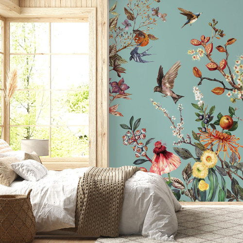 Papier peint panoramique - Fleurs Oiseaux