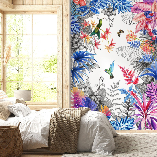 Papier peint panoramique - Fleurs Oiseaux