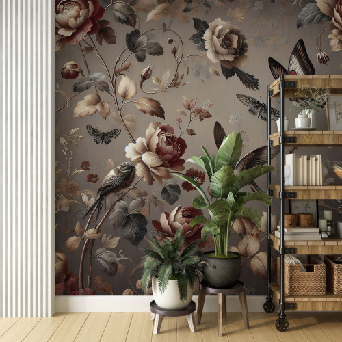 Papier peint panoramique - Fleurs Oiseaux
