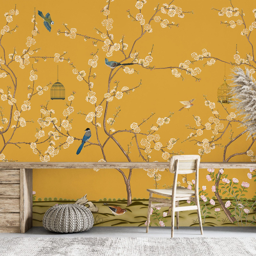 Papier peint panoramique - Fleurs Oiseaux