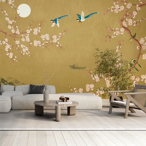 Papier peint panoramique - Fleurs Oiseaux