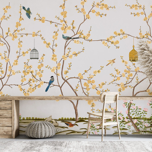 Papier peint panoramique - Fleurs Oiseaux