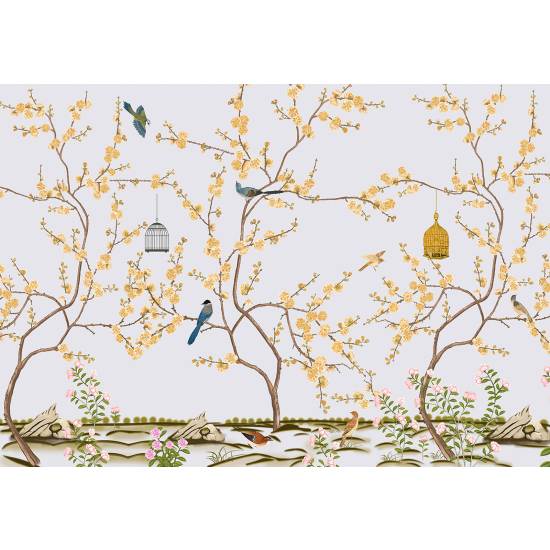 Papier peint panoramique - Fleurs Oiseaux