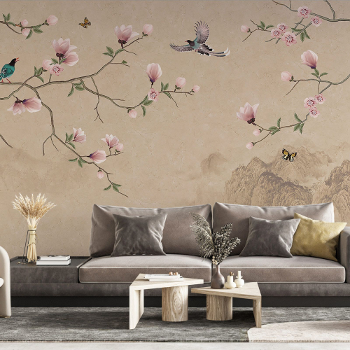 Papier peint panoramique - Fleurs Oiseaux