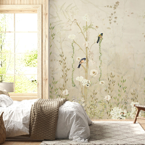 Papier peint panoramique - Fleurs Oiseaux