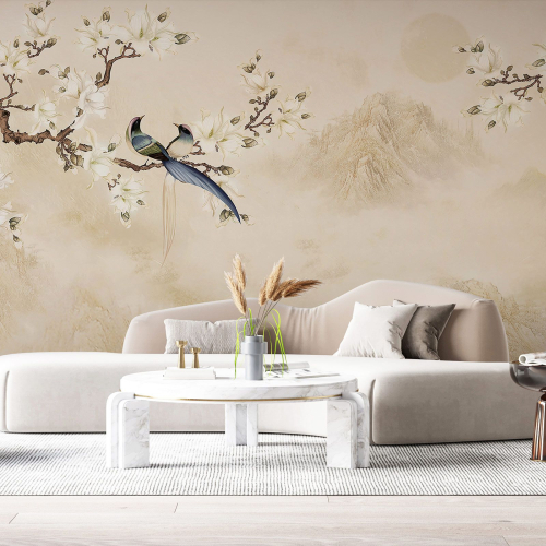 Papier peint panoramique - Fleurs Oiseaux
