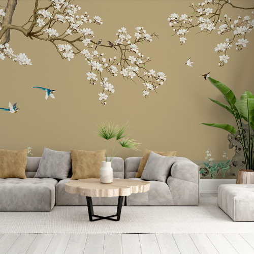 Papier peint panoramique - Fleurs Oiseaux
