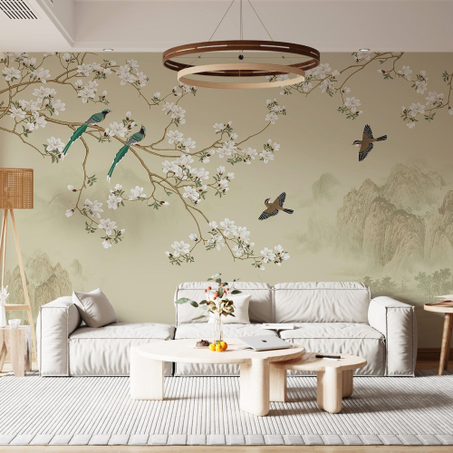 Papier peint panoramique - Fleurs Oiseaux