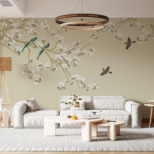 Papier peint panoramique - Fleurs Oiseaux