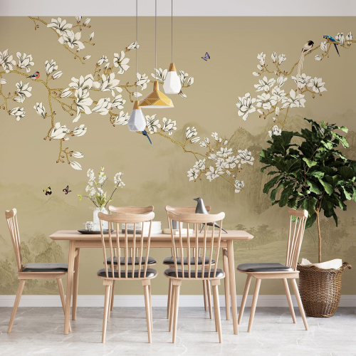 Papier peint panoramique - Fleurs Oiseaux