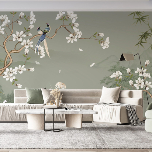 Papier peint panoramique - Fleurs Oiseaux