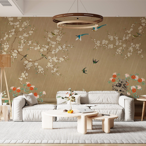 Papier peint panoramique - Fleurs Oiseaux