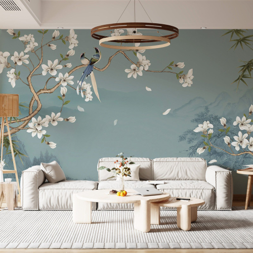 Papier peint panoramique - Fleurs Oiseaux