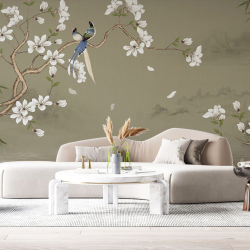 Papier peint panoramique - Fleurs Oiseaux
