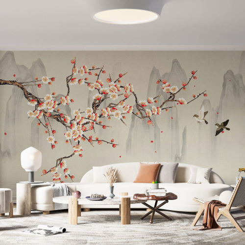Papier peint panoramique - Fleurs Oiseaux