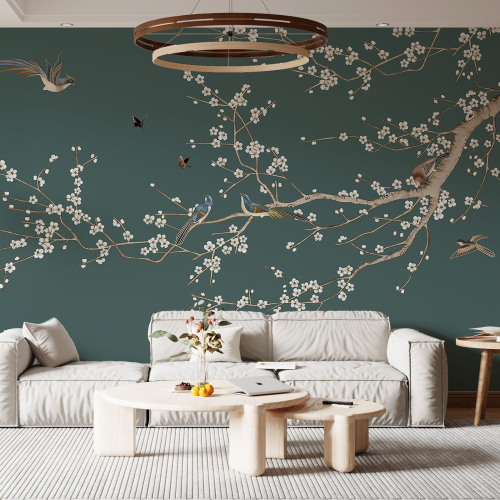 Papier peint panoramique - Fleurs Oiseaux