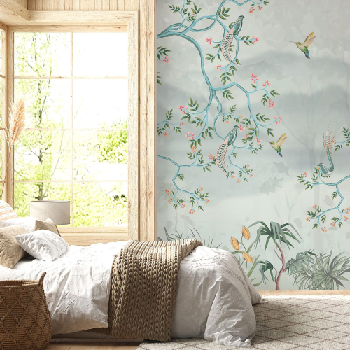 Papier peint panoramique - Fleurs Oiseaux